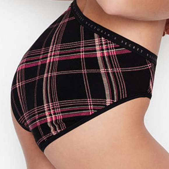 NWT VS M High-Leg Brief Pink Black Plaid - Picture 10 of 16